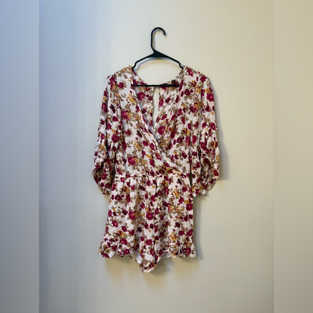 American Eagle Outfitters Floral Wrap Blouse - Red and Cream